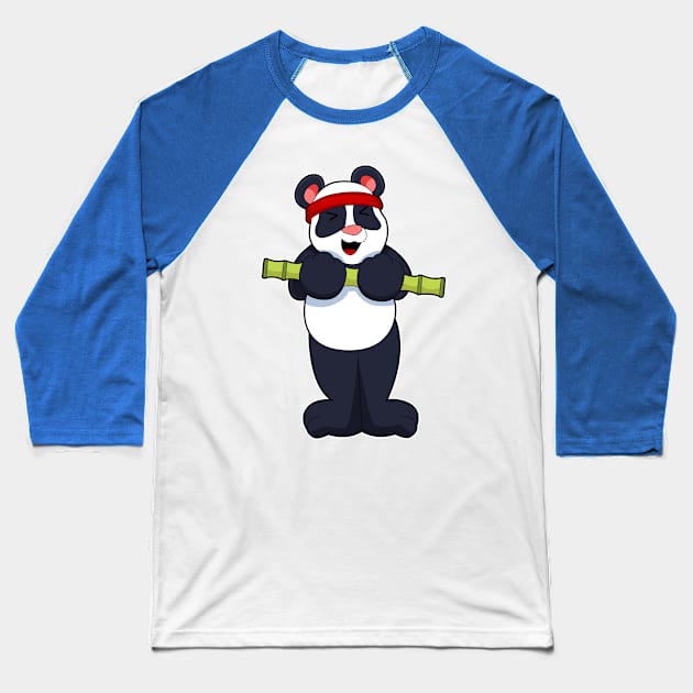 Panda at Work out with Bamboo Weight Baseball T-Shirt by Markus Schnabel